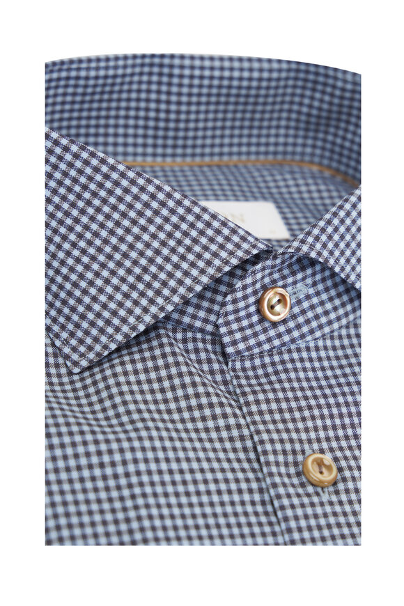 Eton - Blue & Brown Microcheck Wool Sport Shirt