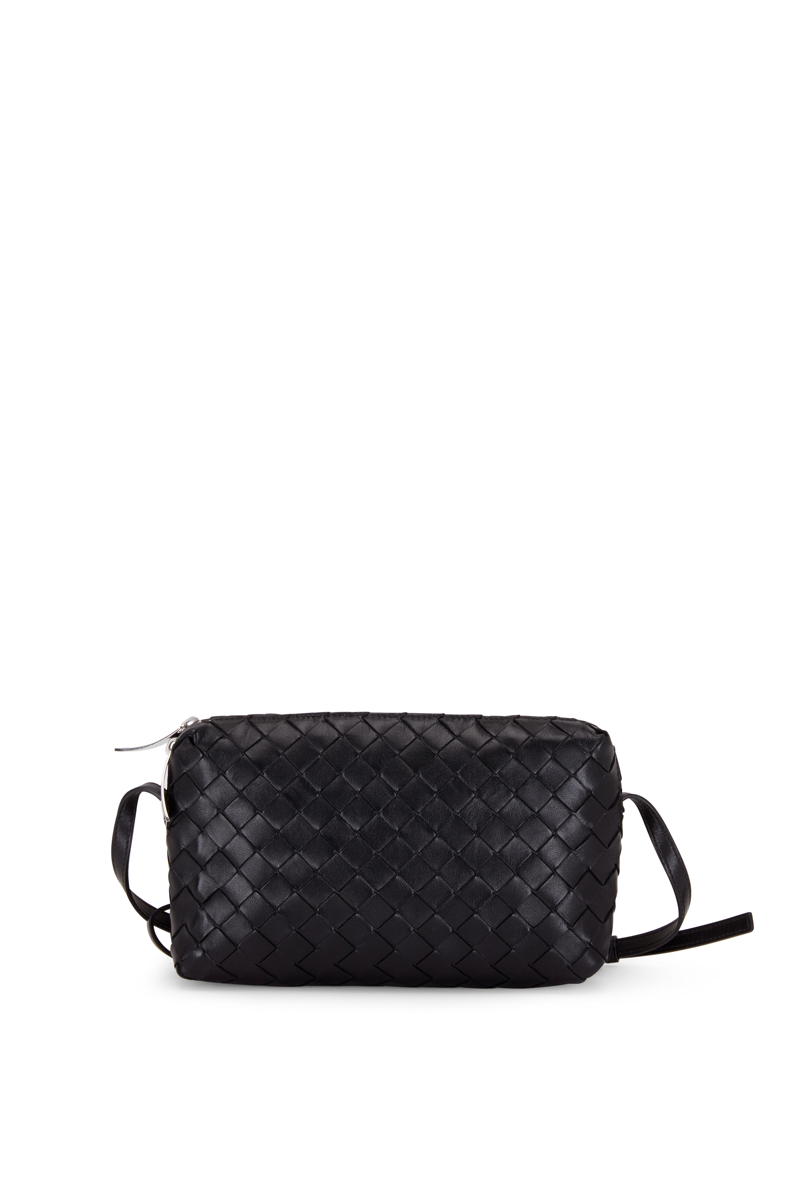 Bottega Veneta - Black Intercciato Leather Two-Way Zip Crossbody