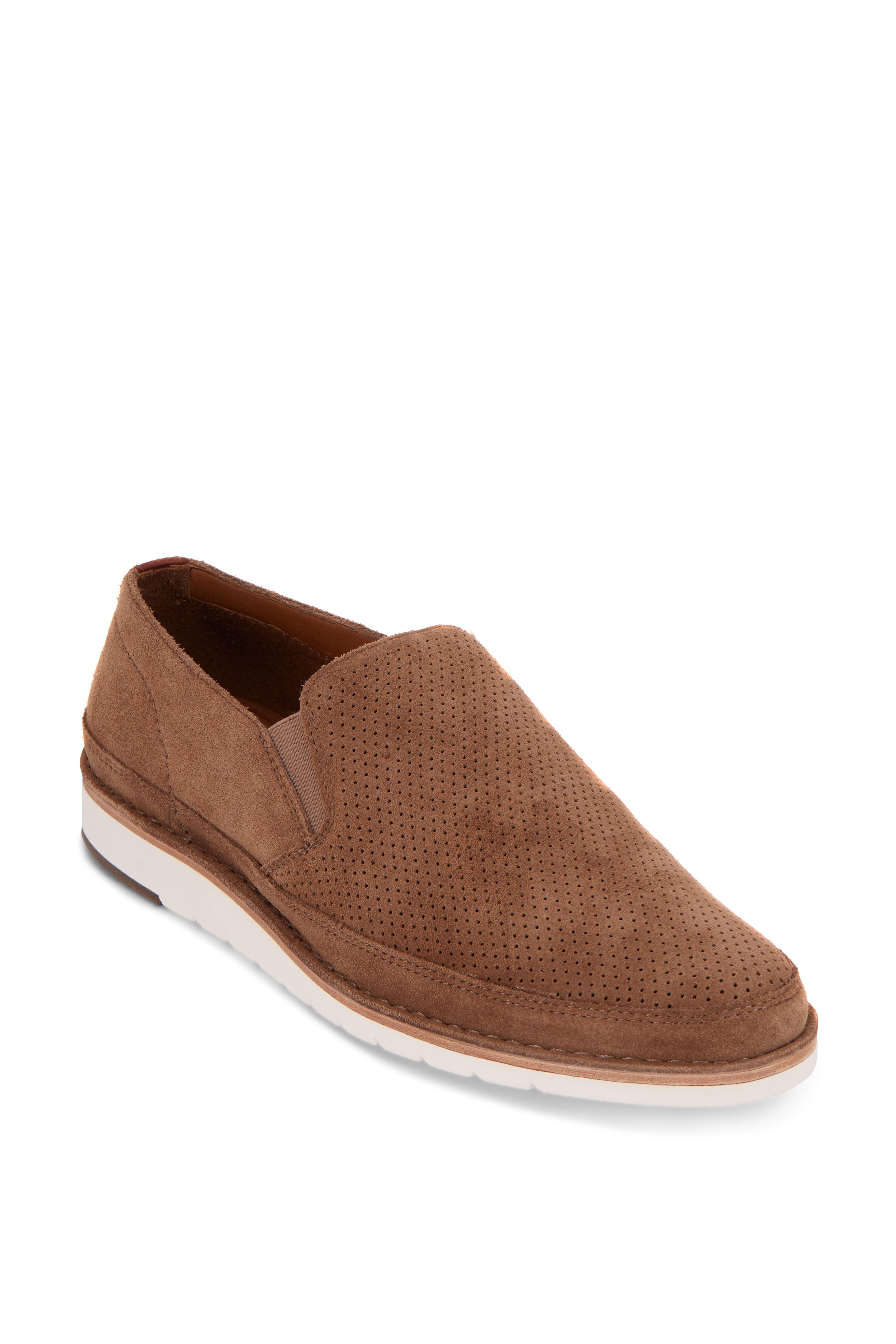 Trask Barnett Taupe Perforated Suede Loafer Mitchell Stores