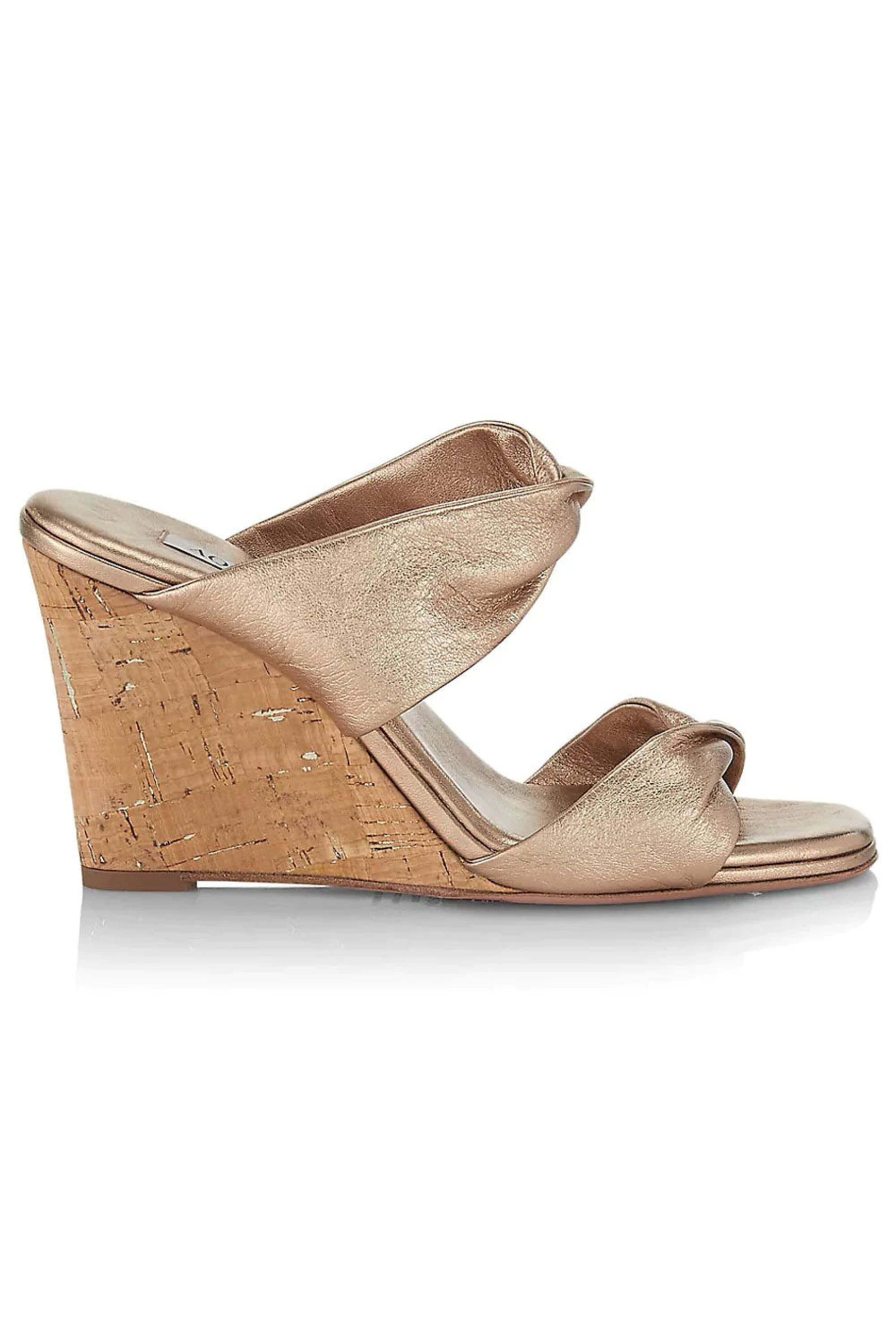 Aquazzura - Twist Metallic Leather Wedge Mules in Light Copper