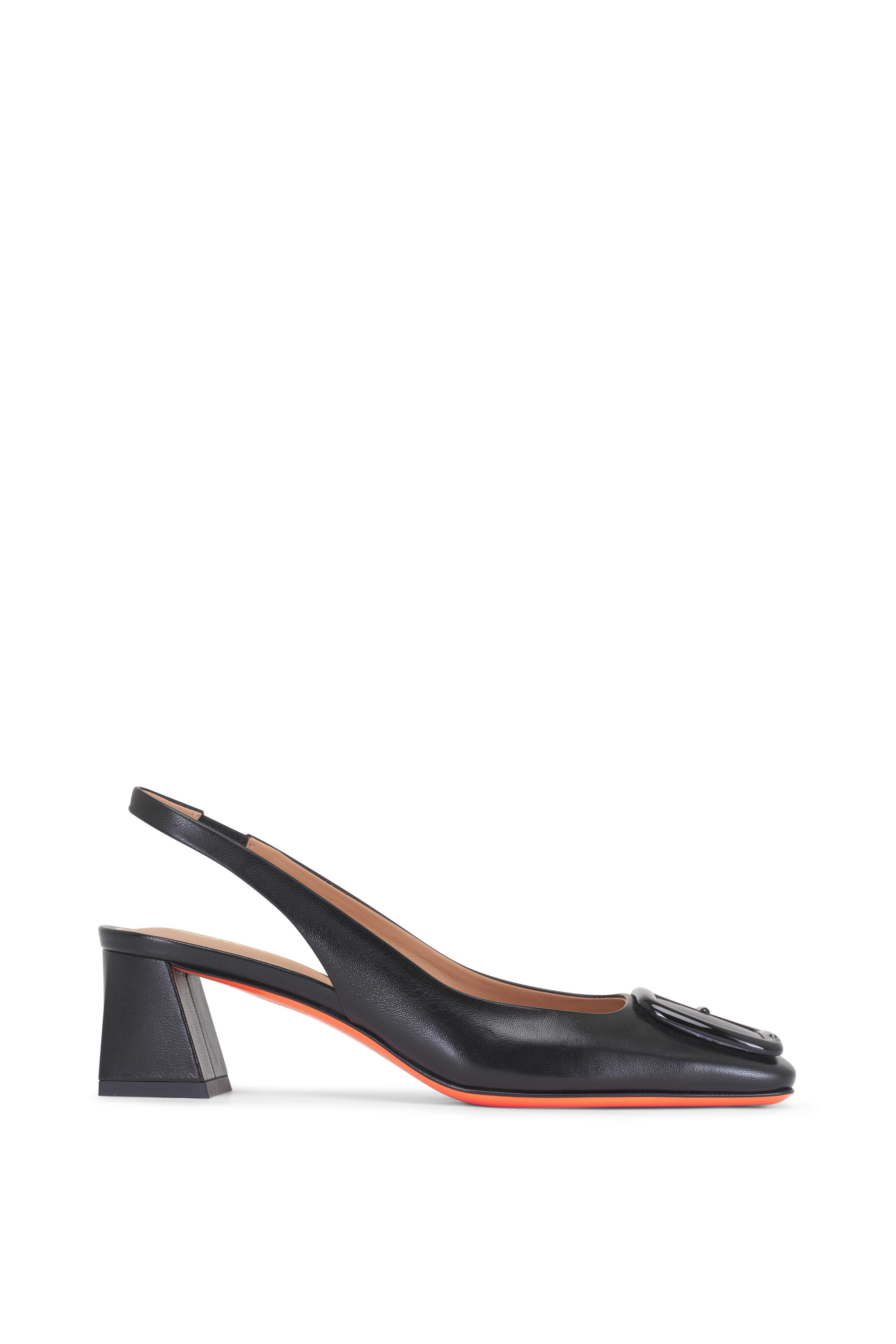 Santoni - Lemon Black Leather Slingback, 50mm