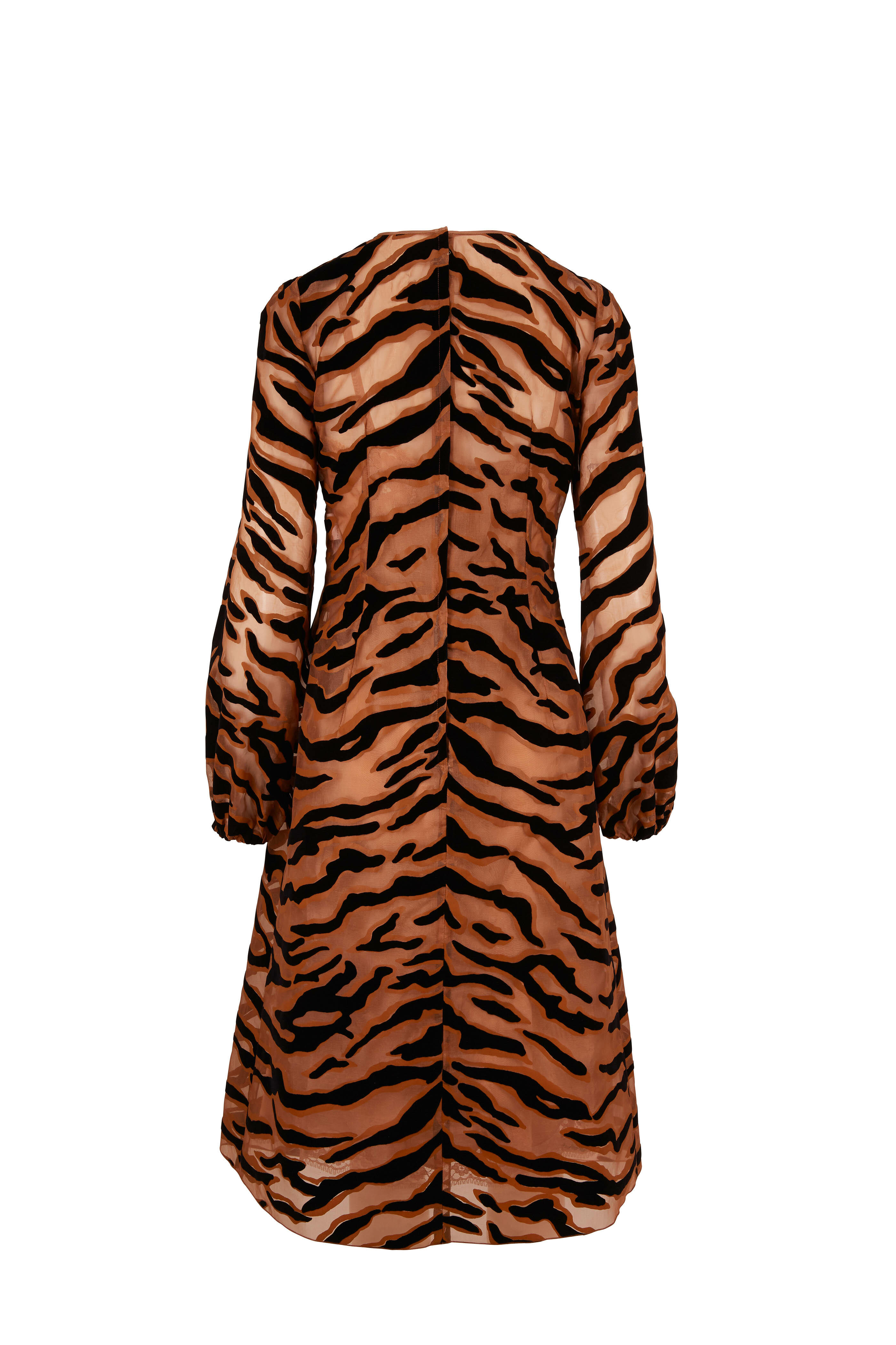 Dolce & Gabbana - Longuette Flocked Tiger Print Organza Dress