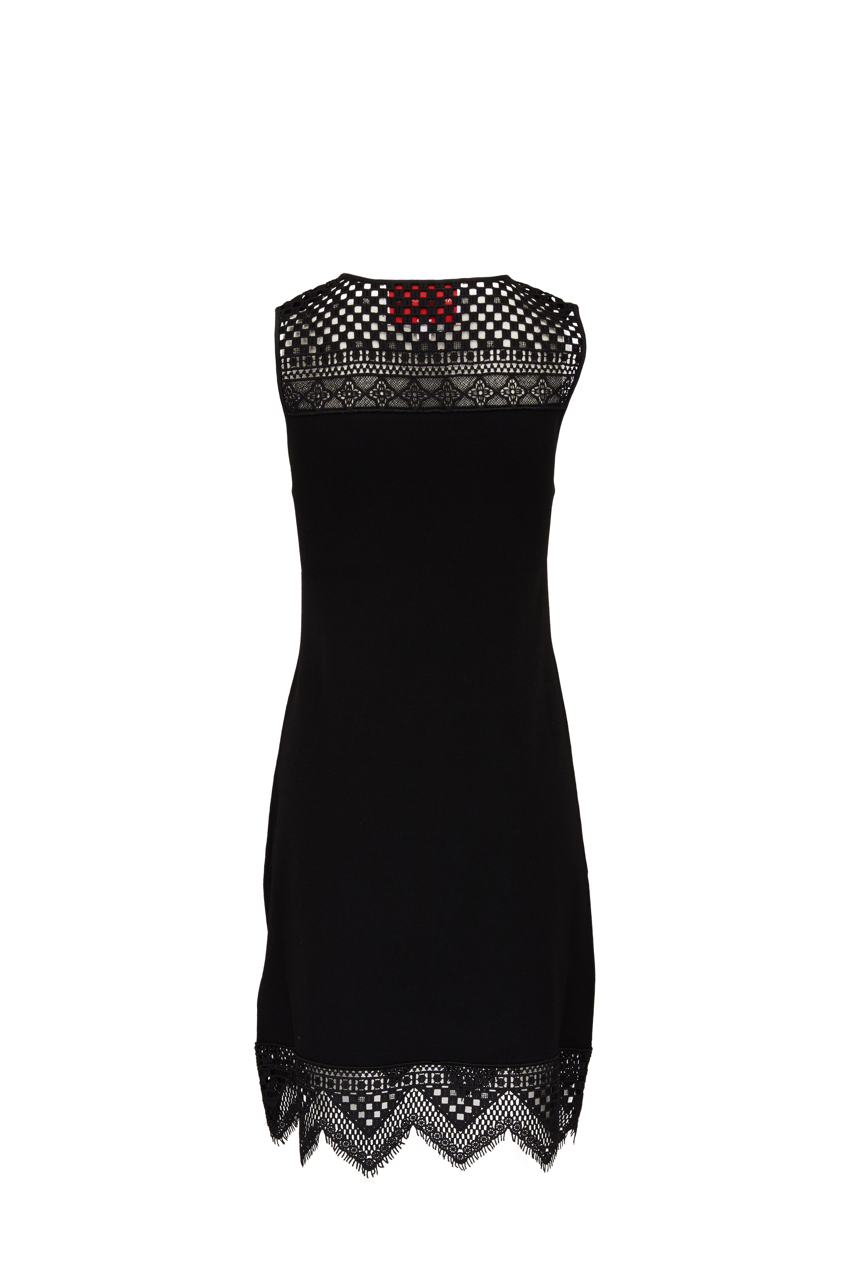 Carolina Herrera - Black Knit Guipure Lace Trim Shift Dress