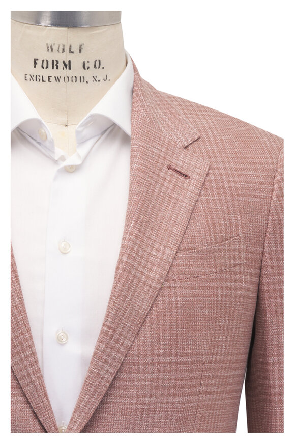 Zegna Salmon Plaid Linen, Wool & Silk Sportcoat - view 1