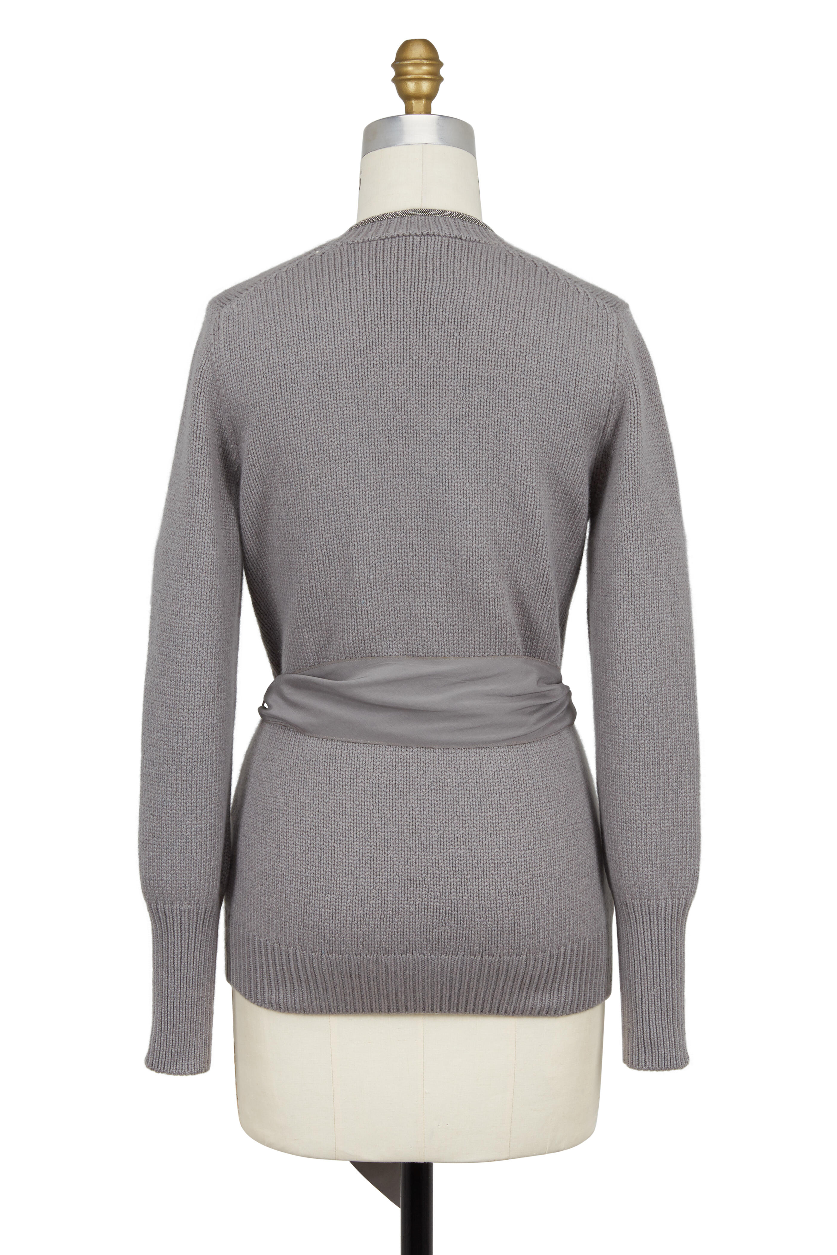 Brunello Cucinelli - Clay Cashmere V-Neck Monili Trim Cardigan