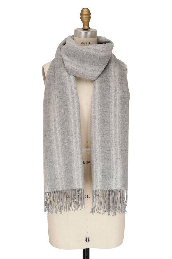 Brunello Cucinelli Gray Stripe Lurex Cashmere Scarf 