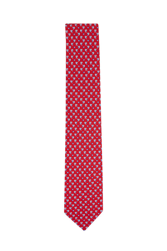 Ferragamo - Red Lovebird Print Silk Necktie