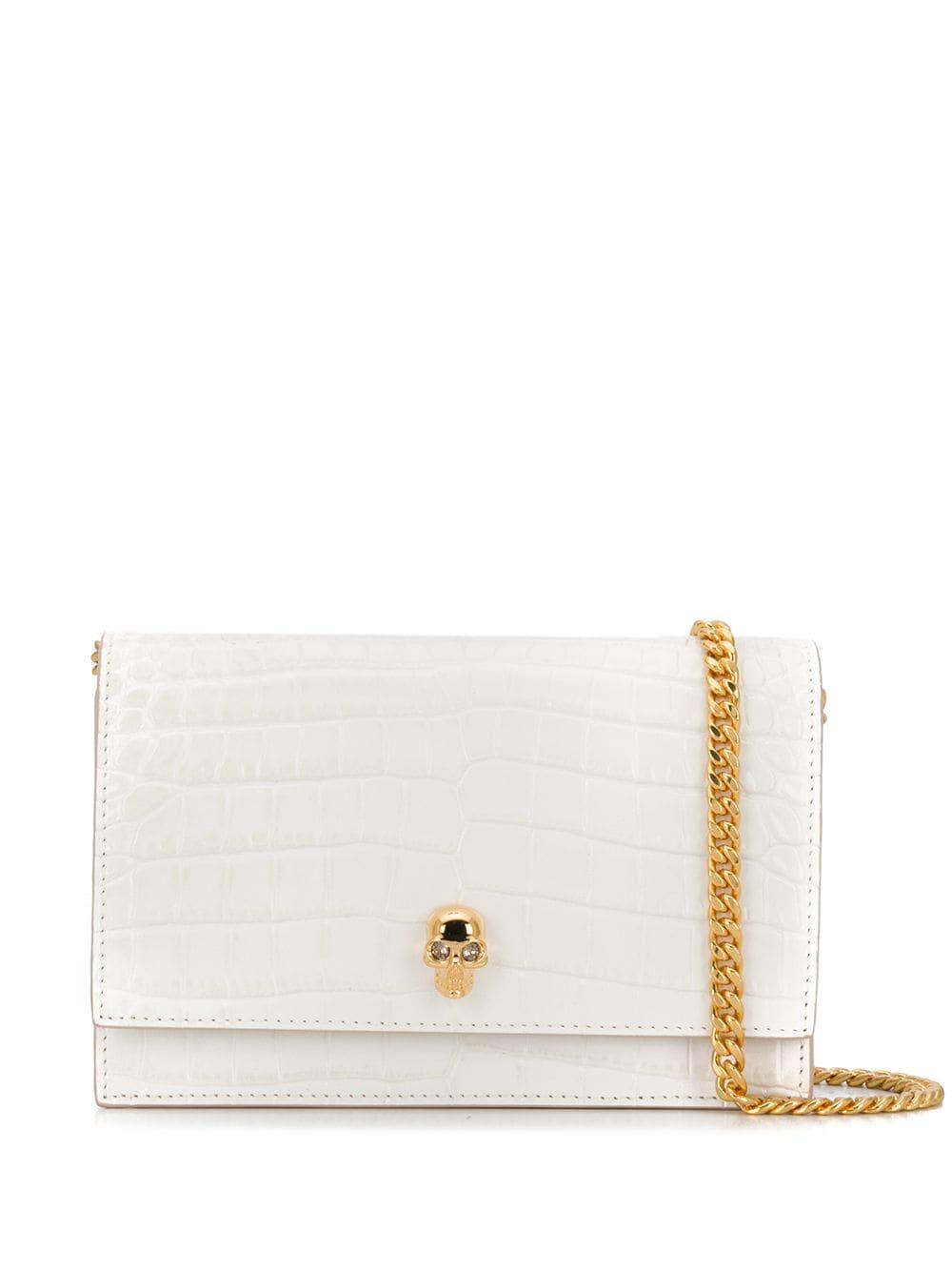 McQueen - Skull Deep Ivory Croc Embossed Leather Small Bag