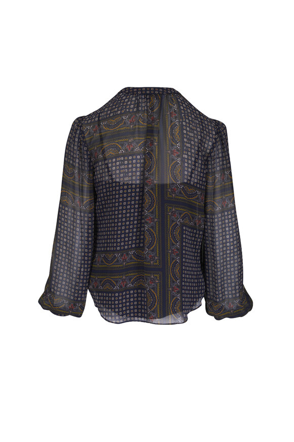 Veronica Beard Ashlynn Navy Multicolor Silk Blouse - view 2