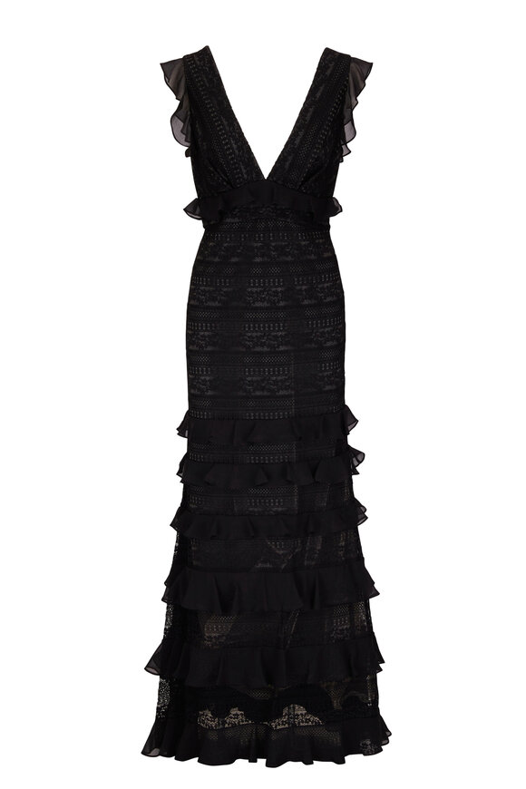 Sachin Babi Serafina Black Ruffle Trim Gown - view 1