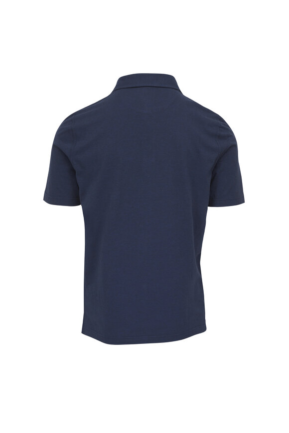 Fedeli Navy Jersey Mélange Cotton Polo - view 3