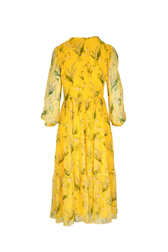 Carolina Herrera - Yellow Floral Cutout Tiered Midi Dress  