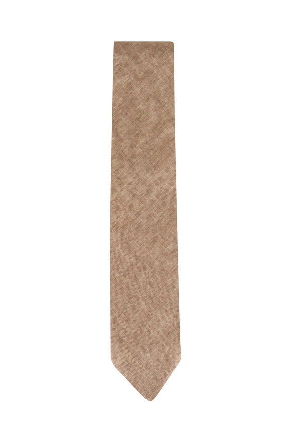 Edward Armah Khaki Solid Silk Necktie - view 1