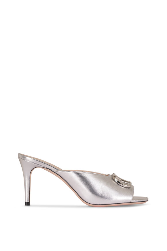 Valentino Garavani Nappa Silver Metallic VLogo Signature Mule, 80mm - view 3