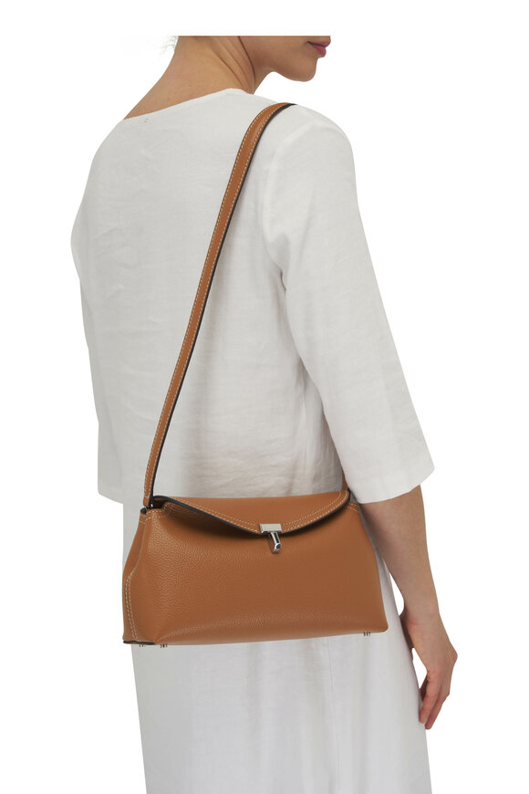 Totême - T-Lock Tan Grain Leather Clutch