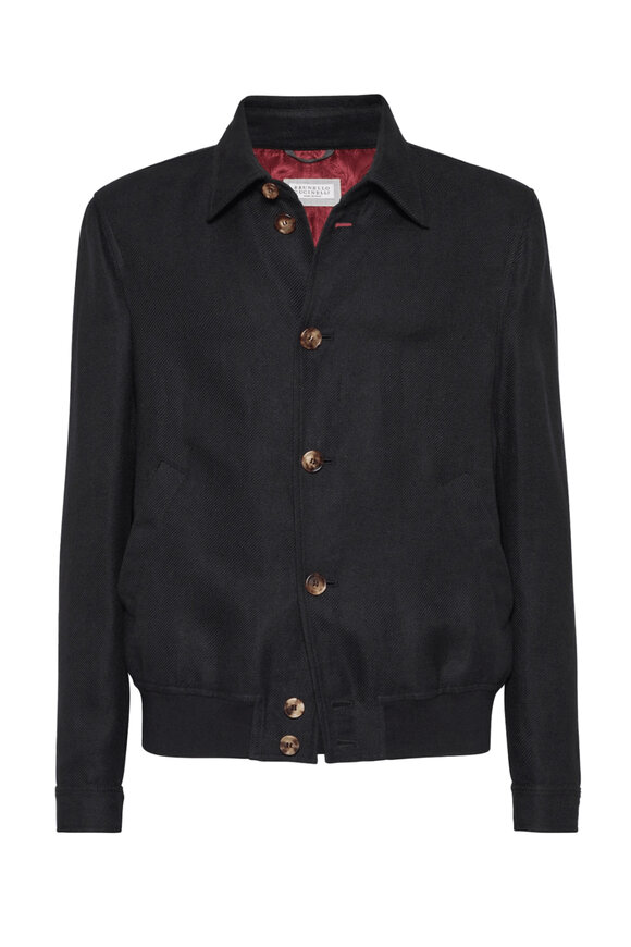 Brunello Cucinelli - Black Suede Shearling Bomber Jacket