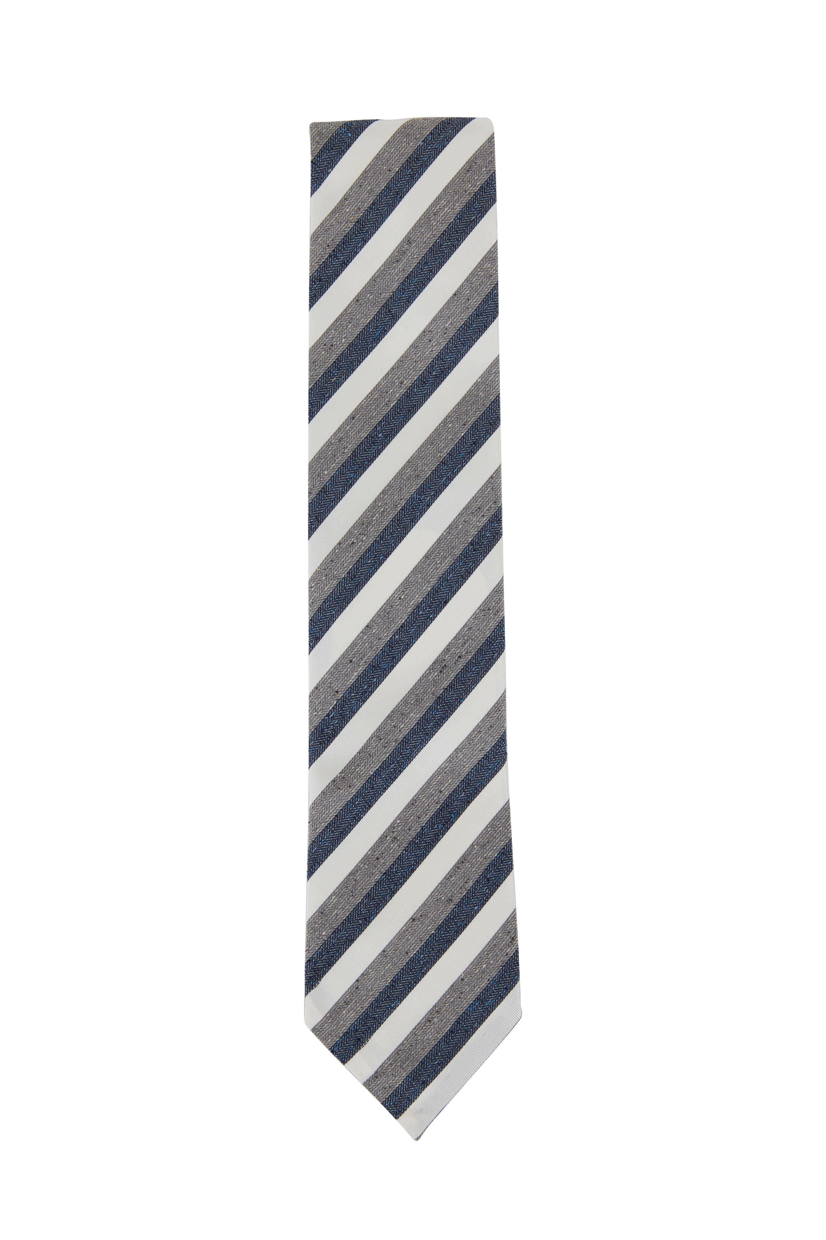 Eton Navy & Gray Diagonal Striped Silk & Cotton Necktie