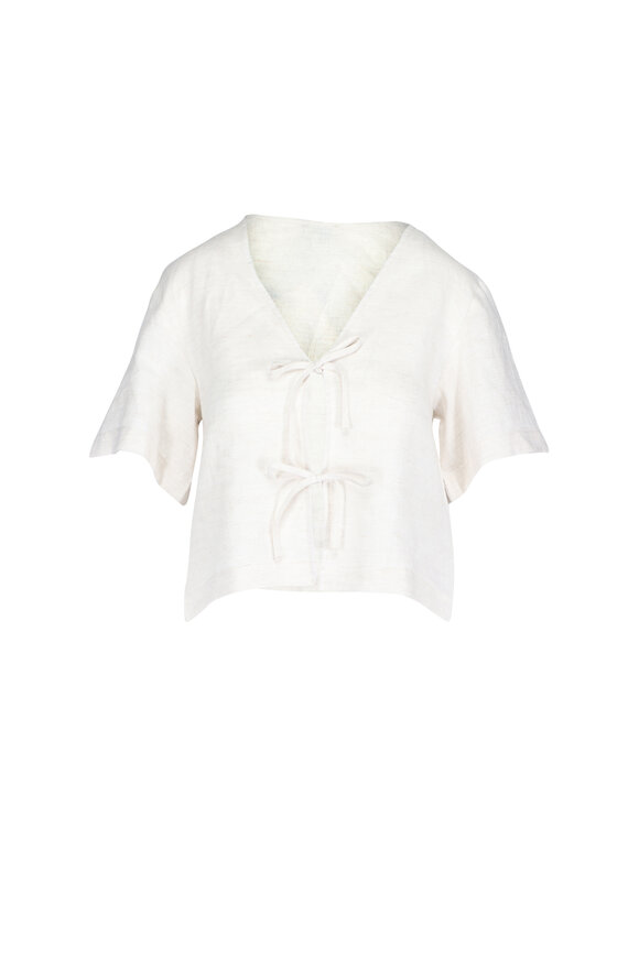 Staud Ava Natural Linen Tie Top - view 1