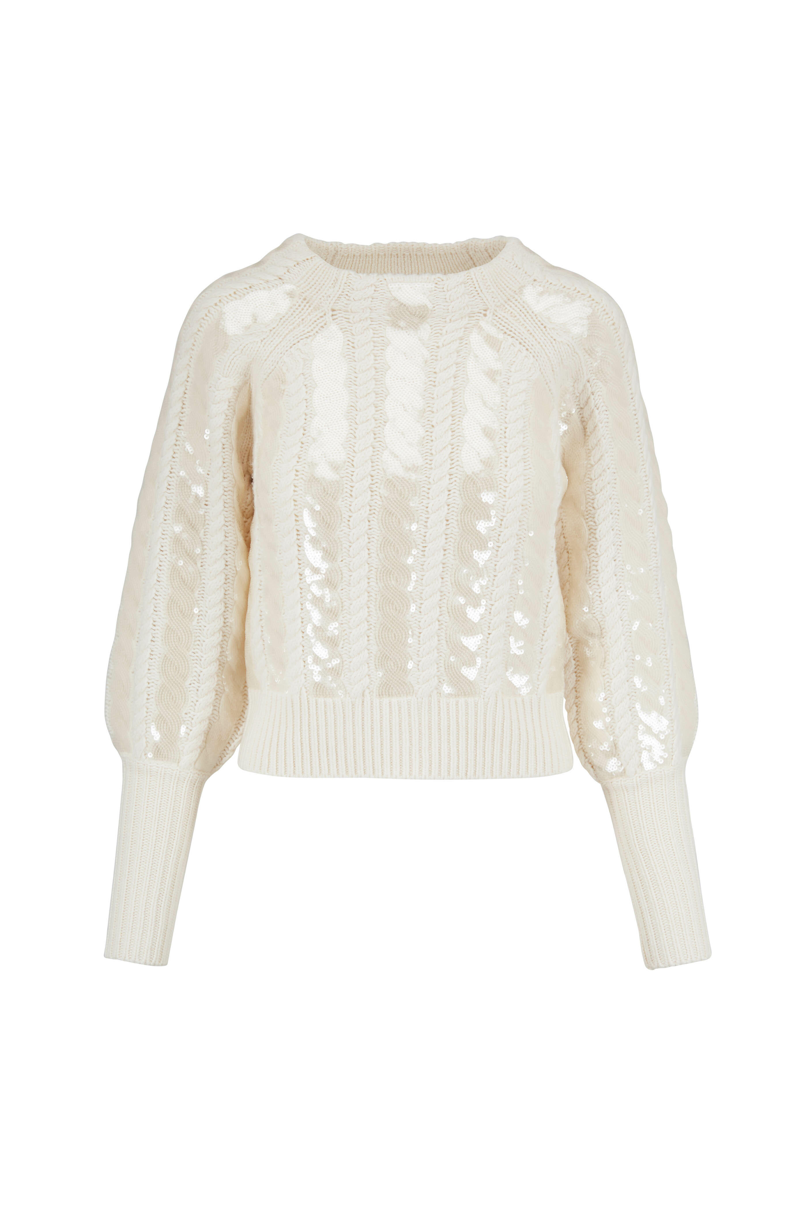 Veronica Beard - Yola Ivory Sequined Pullover Sweater