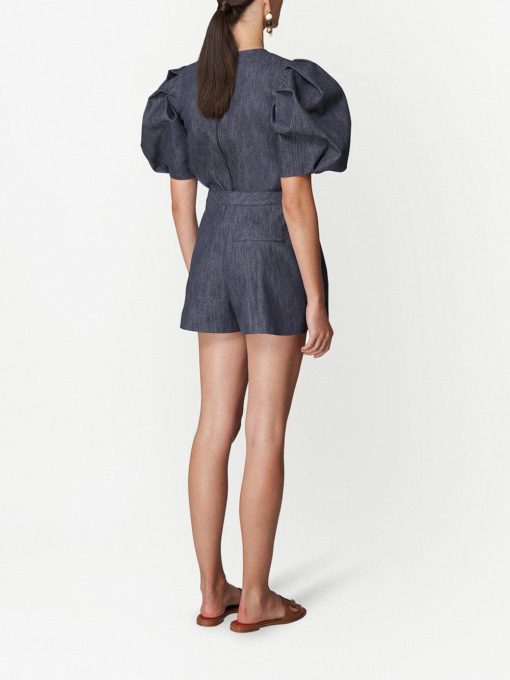 Carolina Herrera - Dark Navy Wide Leg High-Rise Chambray Short