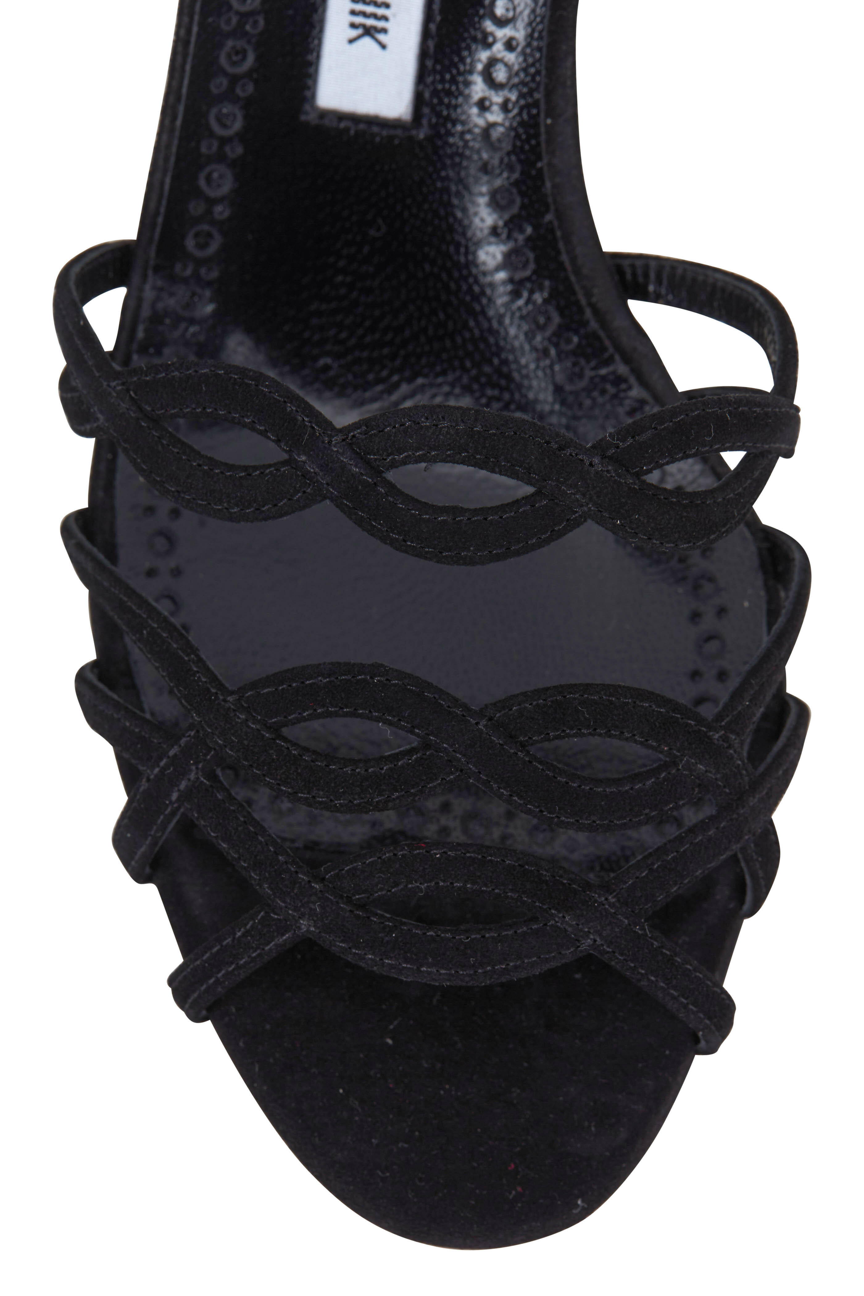 Manolo Blahnik - Lena Black Suede Strappy Sandal, 70mm