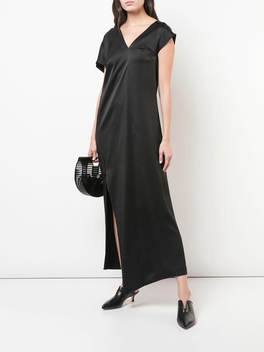 Rosetta Getty - Black Satin Assymetric Caftan Dress