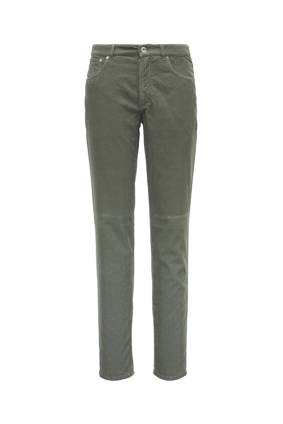 Brunello Cucinelli M0B138440C6159 関税送料込 Brunello Cucinelli - Sage Cotton Stretch Flat Front Pant