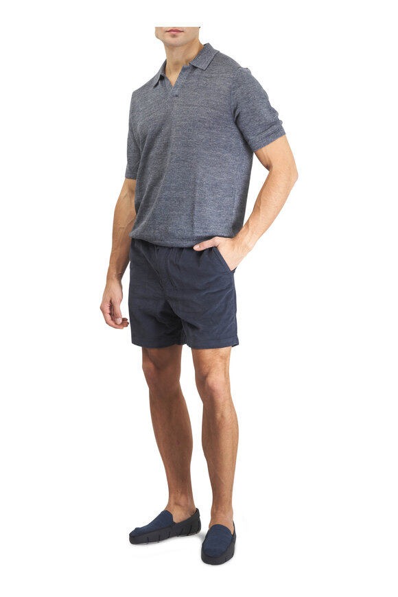 Faherty Brand Caribbean Navy Mélange Linen Sweater Polo - view 2