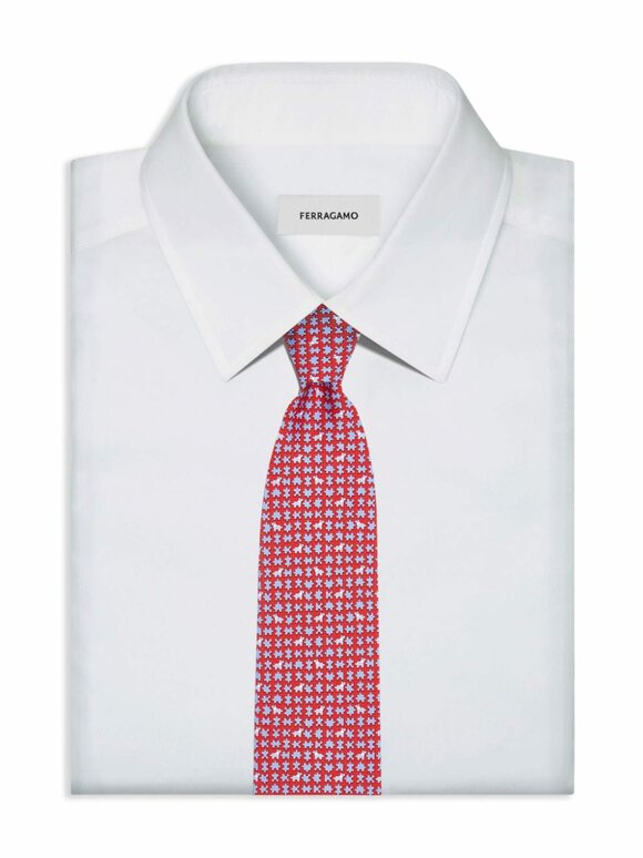 Ferragamo - Blue & Red Scottie Dog Print Silk Necktie 