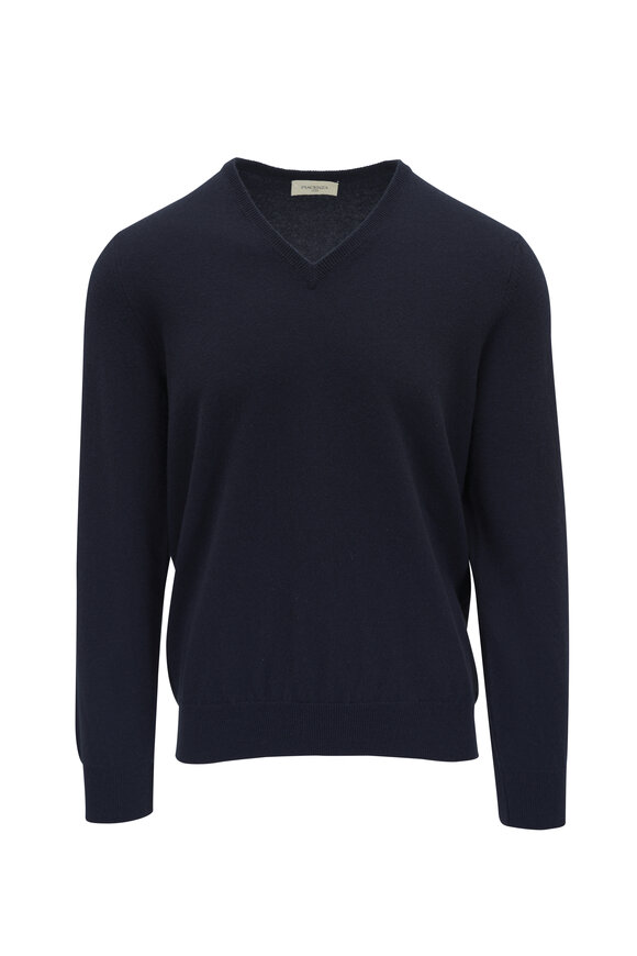 Fratelli Piacenza Alashan Midnight Blue Cashmere V-Neck Sweater