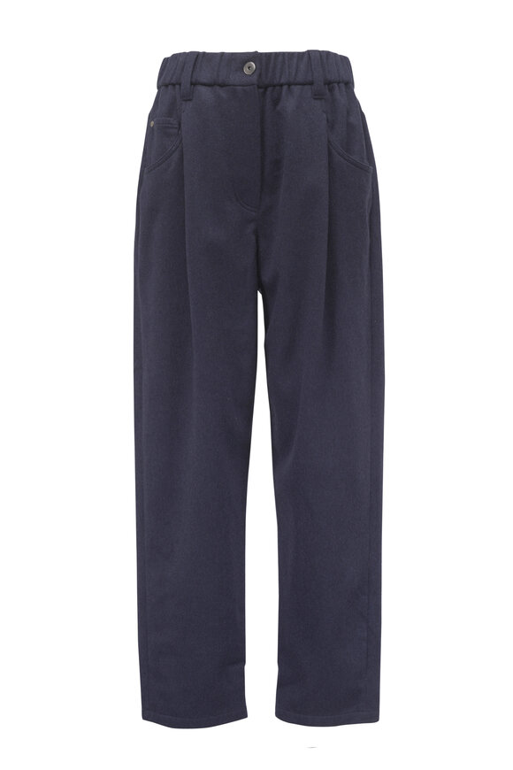 Brunello Cucinelli - Navy Blue Tropical Luxury Wool Drawstring Pant