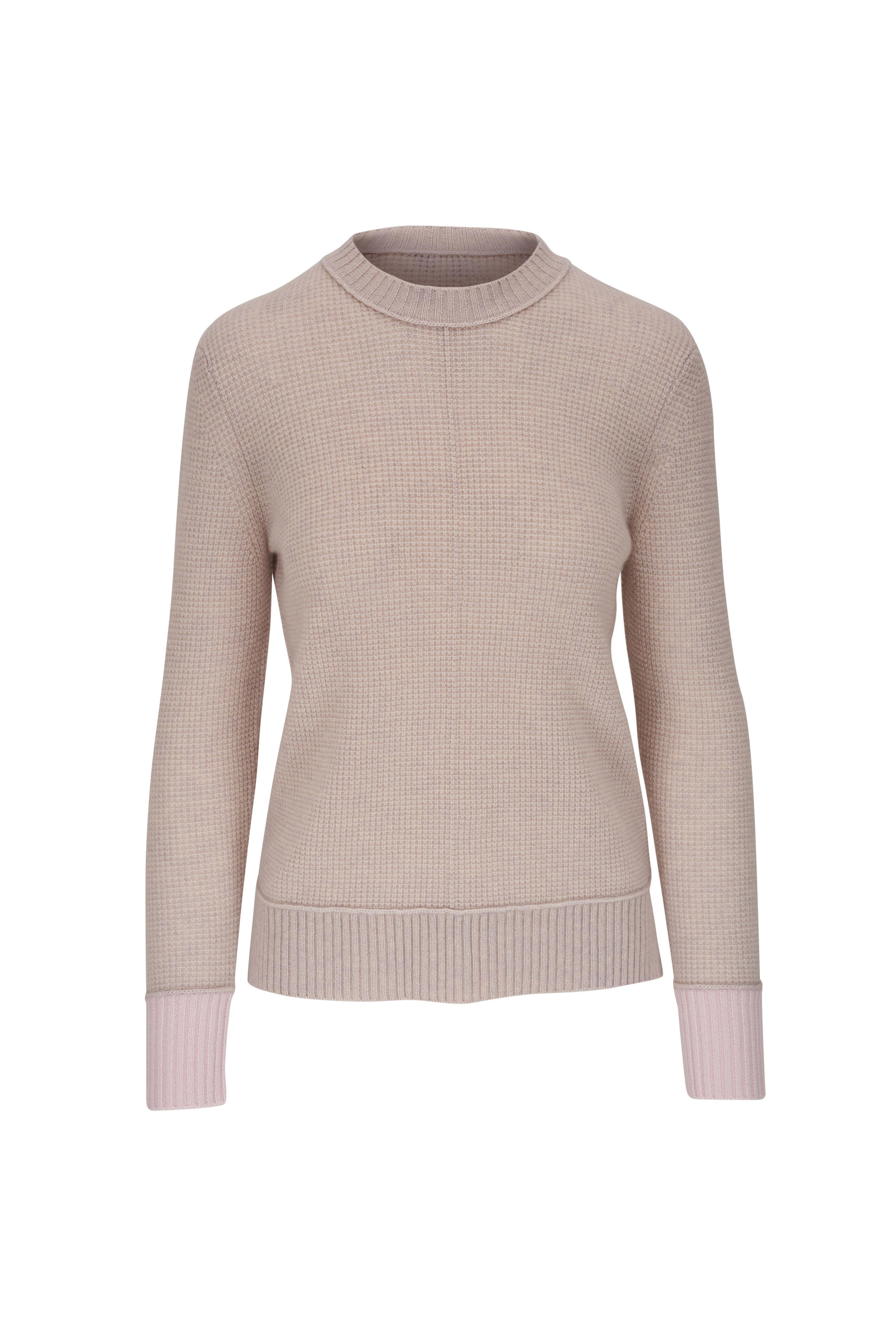 Almond & Pink Trim Crewneck Sweater