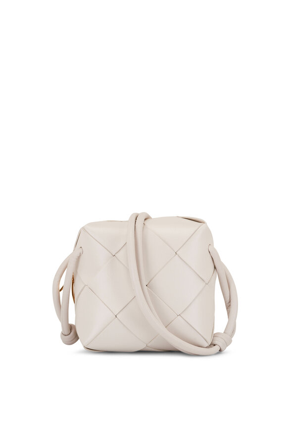 Bottega Veneta - Mini Cassette White Woven Leather Camera Bag