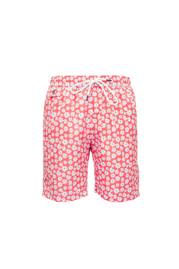 Tiki Orange Floral Print Swim Trunks
