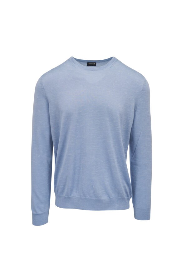 Zegna Light Blue Silk, Cashmere & Linen Crewneck Sweater
