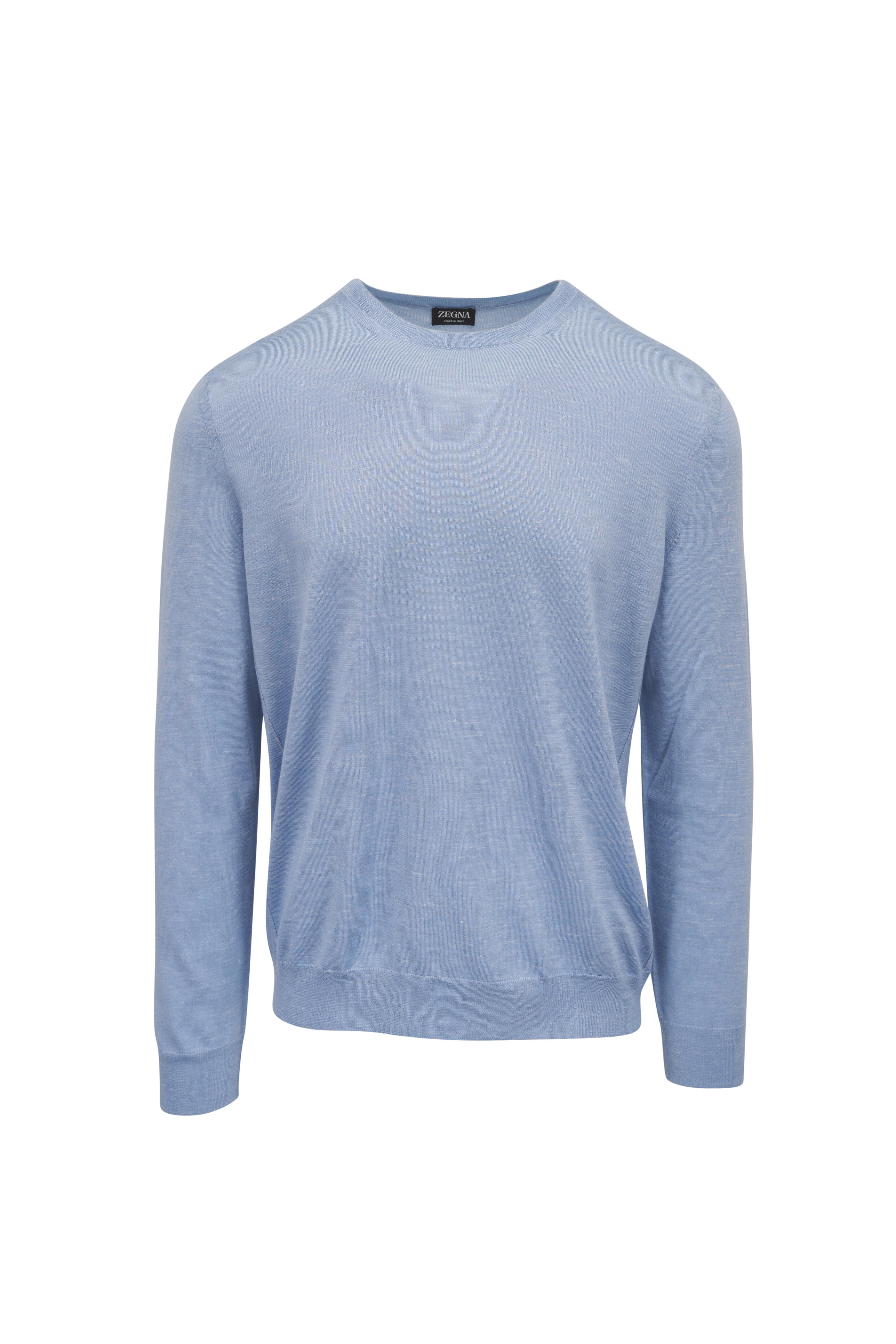 Zegna - Light Blue Silk, Cashmere & Linen Crewneck Sweater
