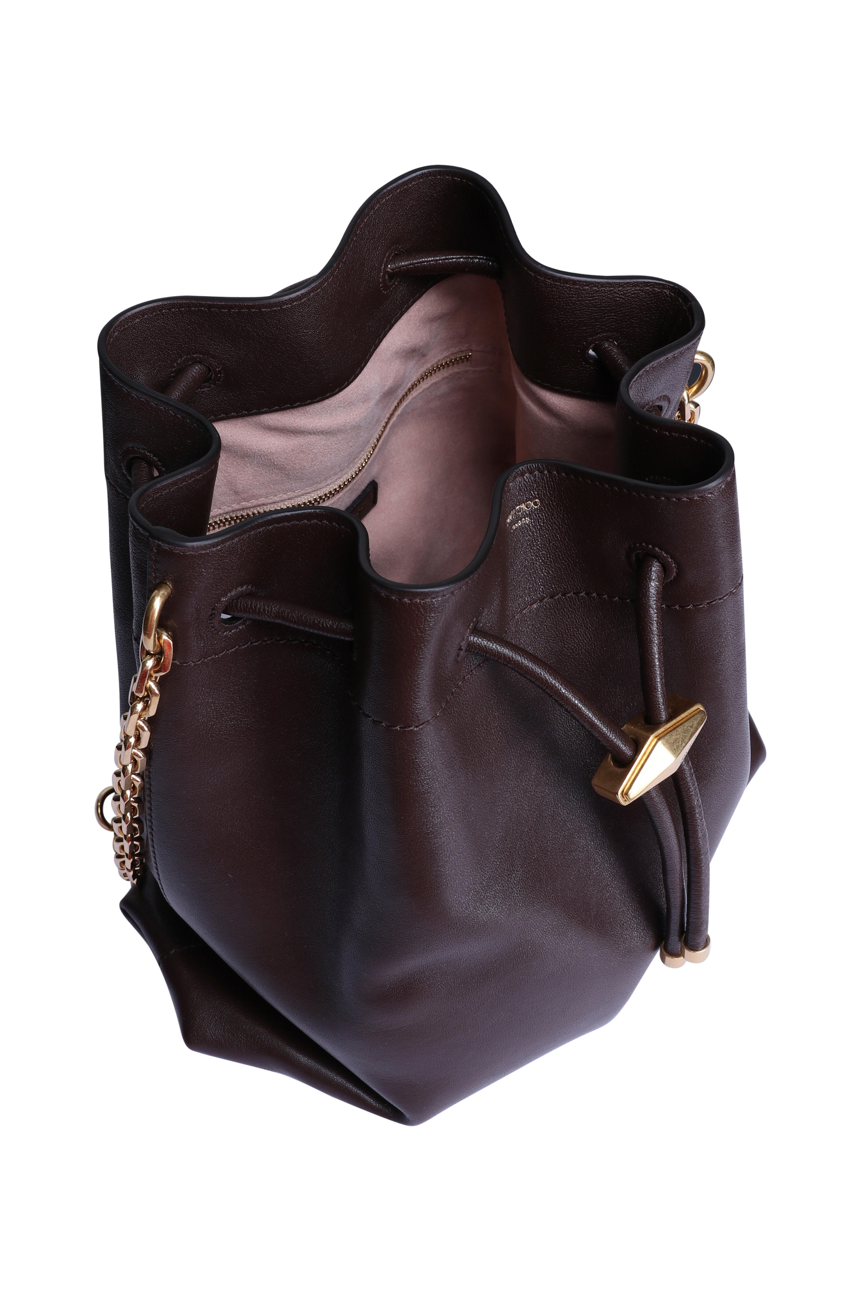 Jimmy Choo - Chich Chocolate Leather Drawstring Bucket Bag