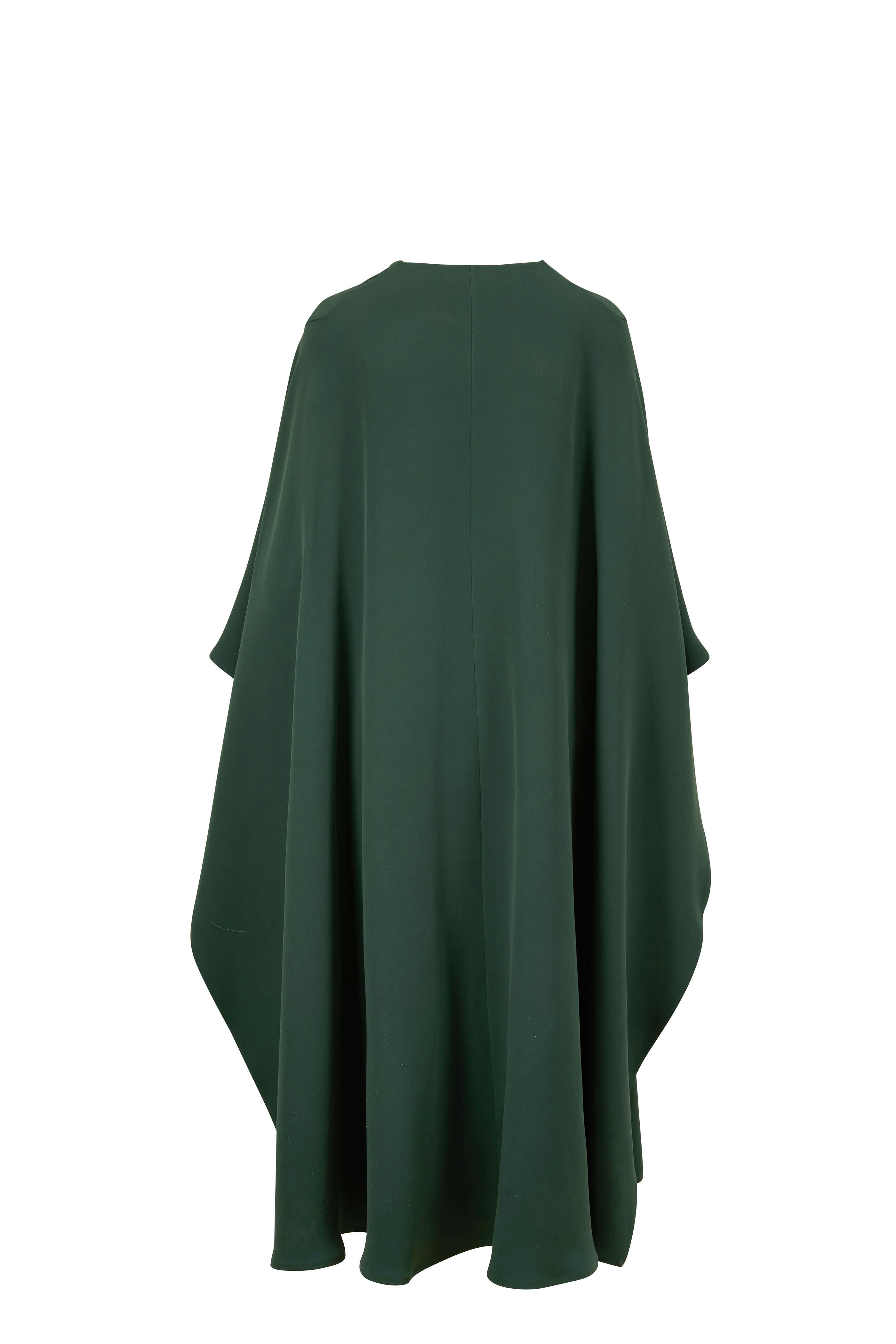 Valentino - Green Silk Draped Sleeve Cape Back Dress