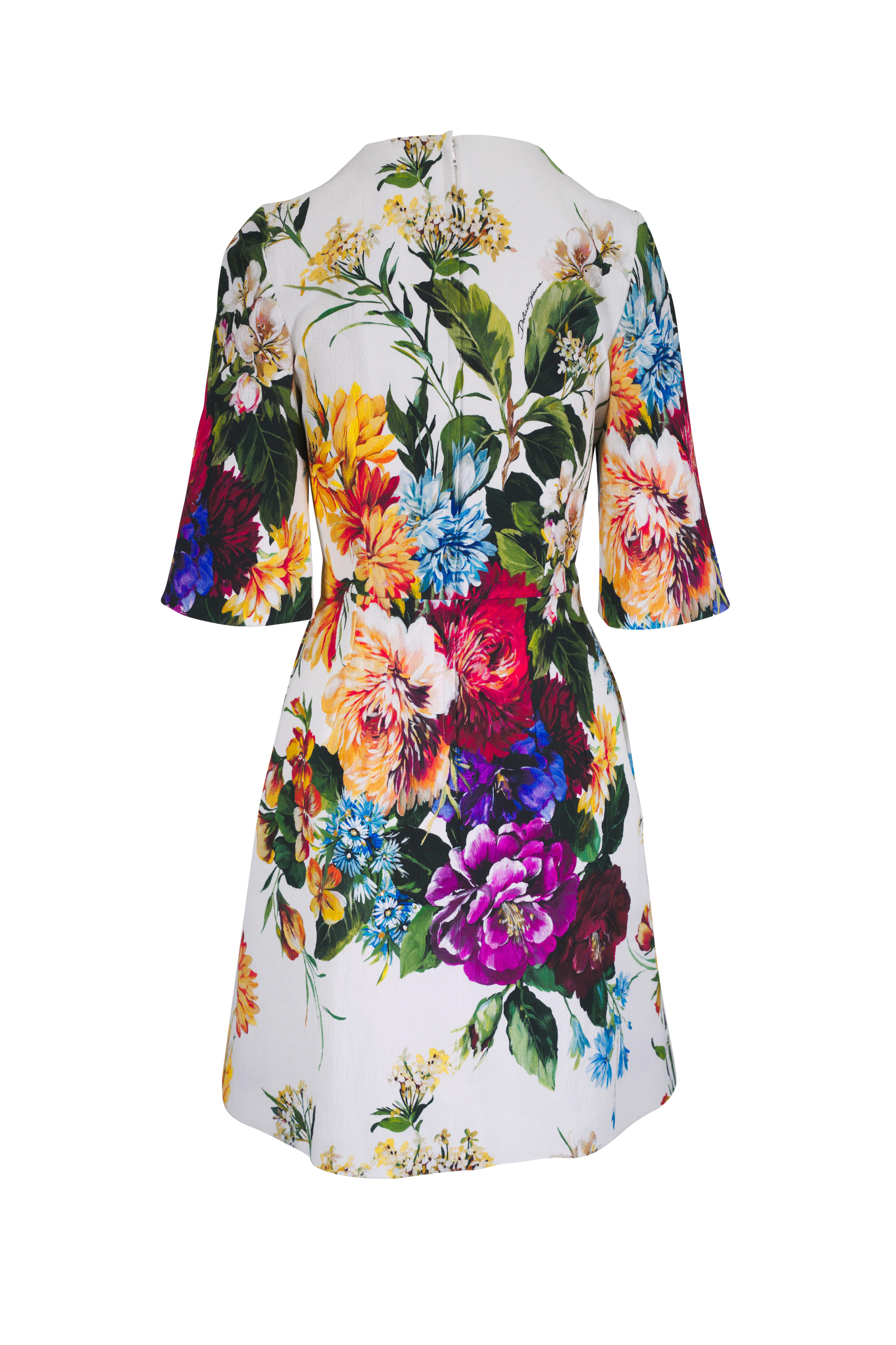 Dolce & Gabbana - White Multicolor Floral Cotton Mini Dress