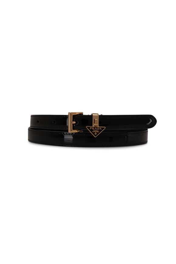 Prada Vernice Black Patent Leather Logo Buckle Belt 