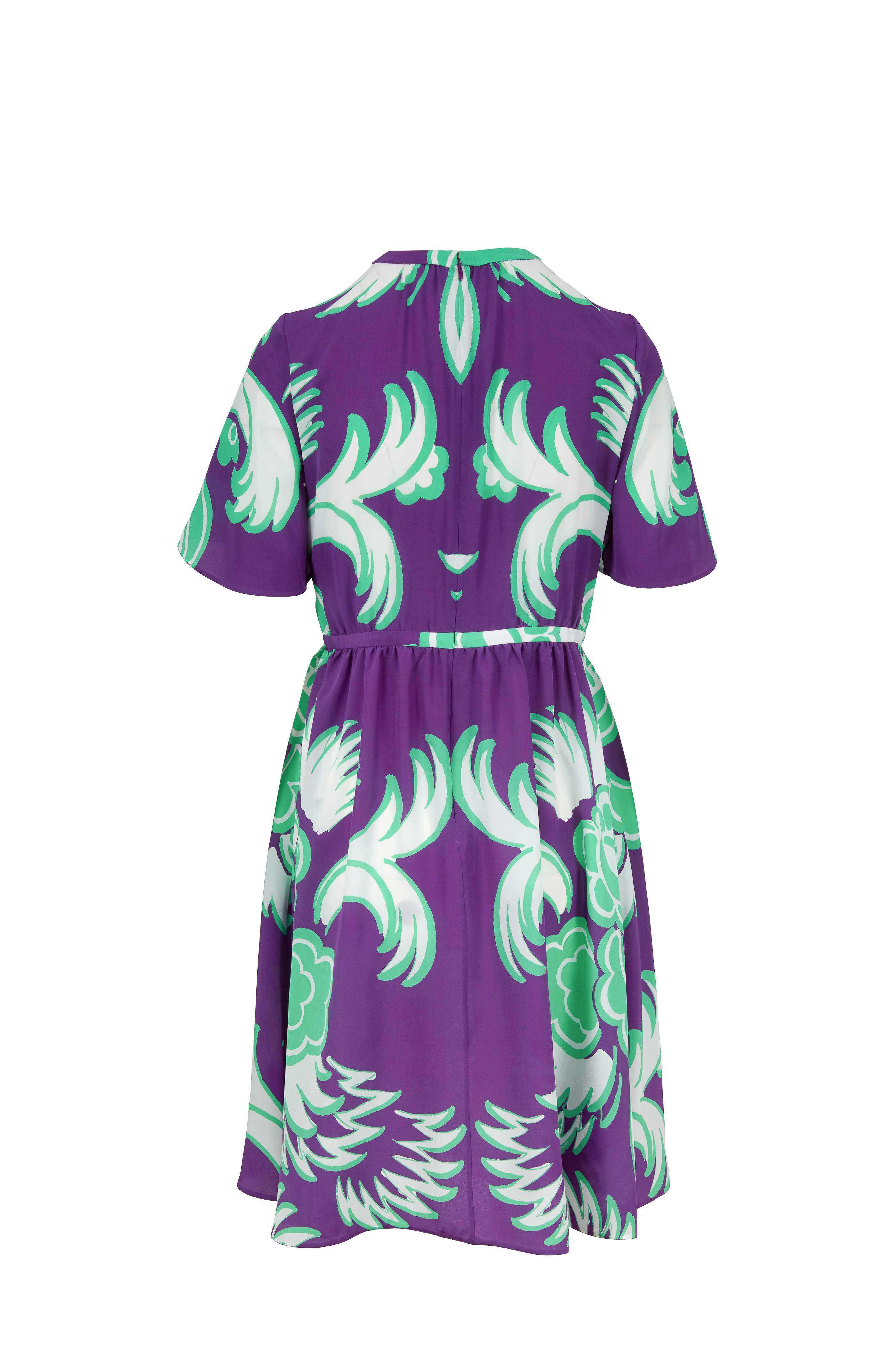 Valentino - Lapis Printed Stretch Silk Flutter Sleeve Dress