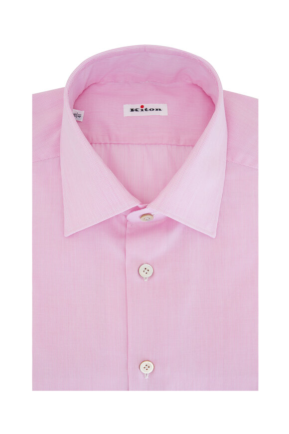 Kiton Pink Cotton Micro Pinstripe Dress Shirt 