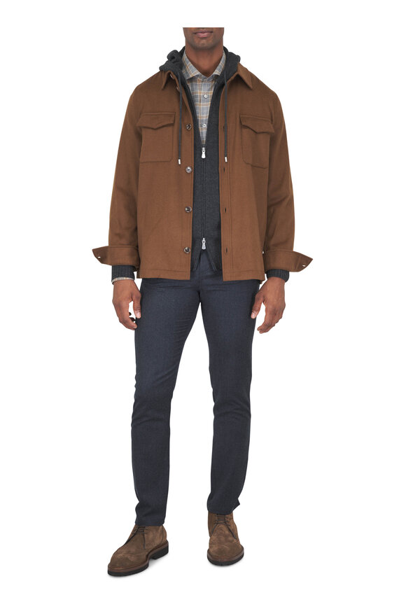Patrick Assaraf Bronze Wool & Silk Shirt Jacket - view 2