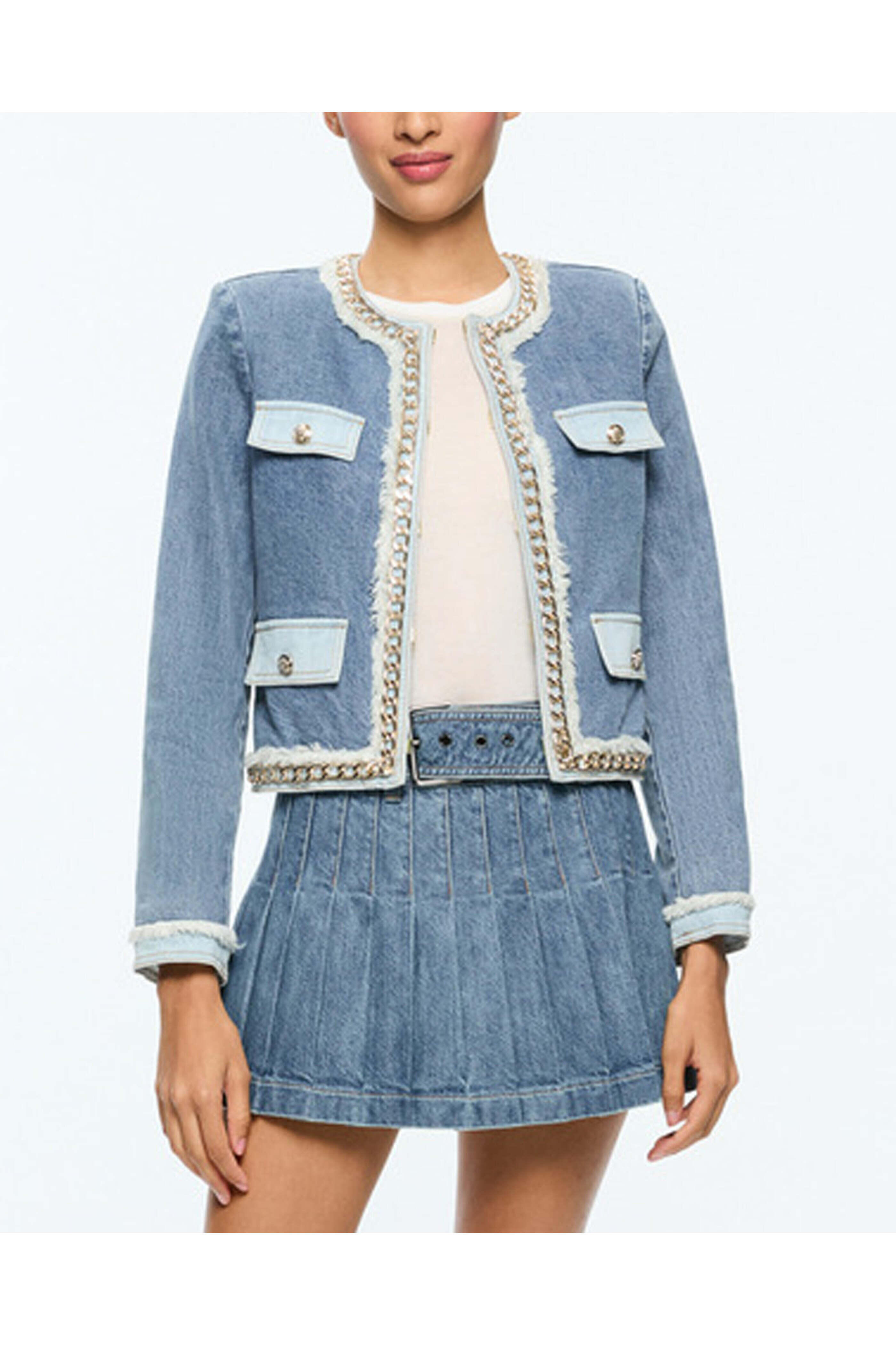 Alice & Olivia - Avery Blue Landon Crop Denim Jacket