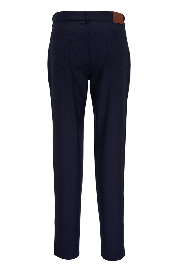 Brunello Cucinelli Navy Wool Flannel Five Pocket Pant - view 6