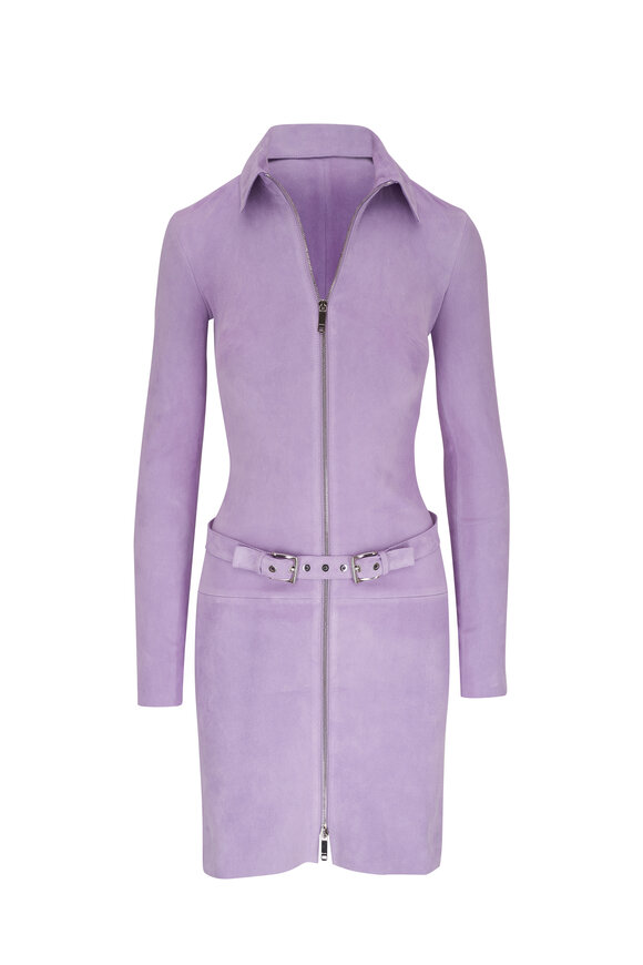 Jitrois Agatha Lilac Stretch Leather Belted Dress