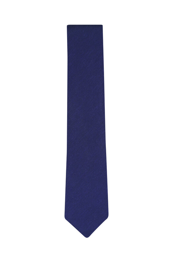 Canali Navy Blue Linen & Cotton Necktie