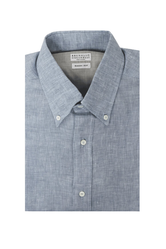 Brunello Cucinelli - Light Blue Twill Basic Fit Sport Shirt