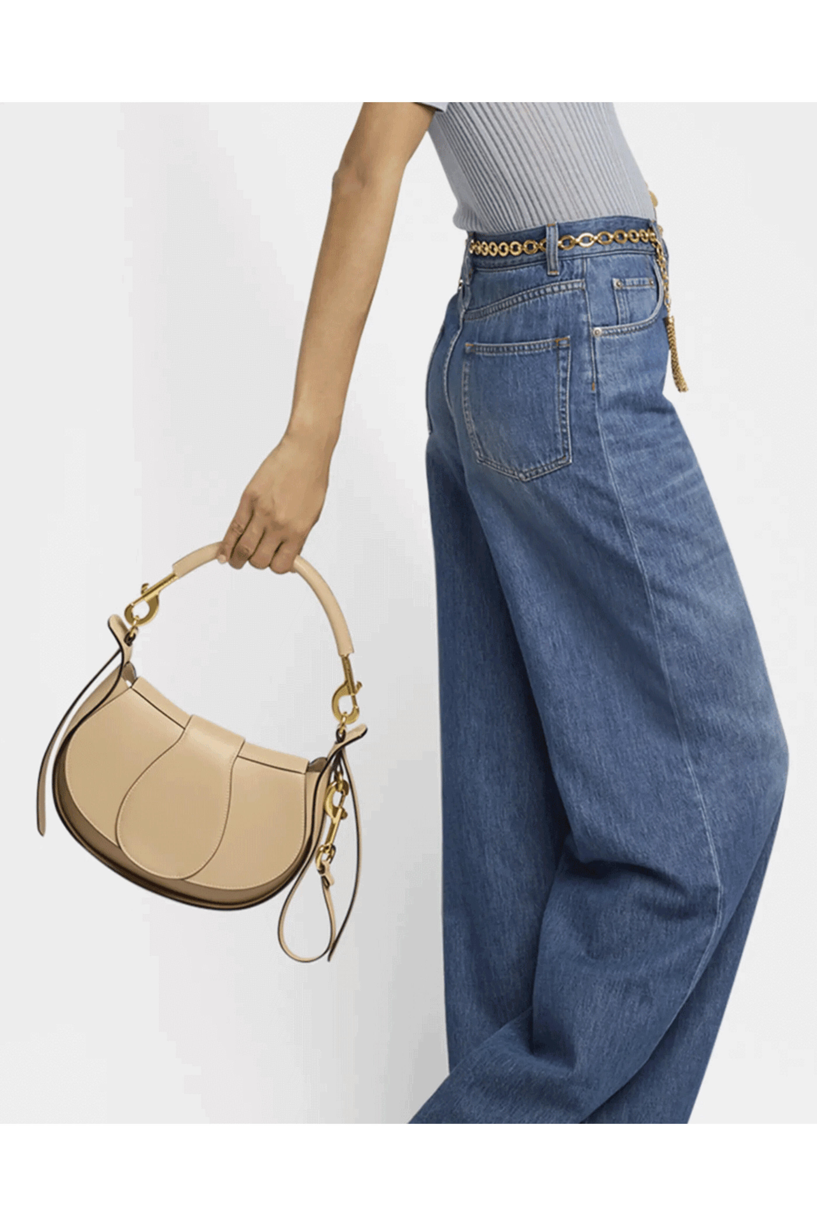 Chloé - Ride Leather Flap Shoulder Bag in Floral Gray