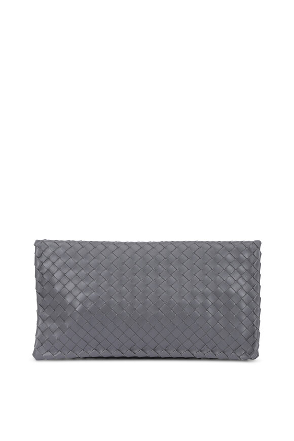 Bottega Veneta - Gray Intrecciato Fold Over Clutch